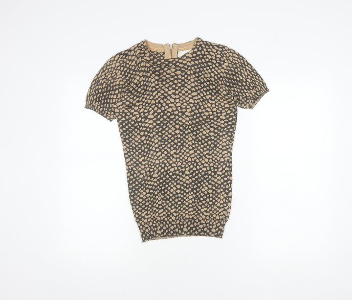 Next Women's Beige Short Sleeve Top UK 6 Cotton Blend