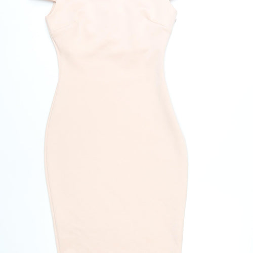 Goddess London Beige Bodycon Dress, Women's Off Shoulder Size 10