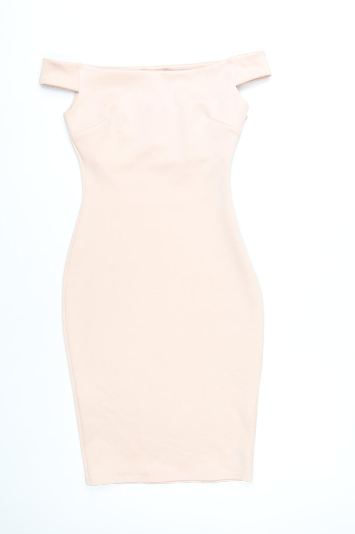 Goddess London Beige Bodycon Dress, Women's Off Shoulder Size 10
