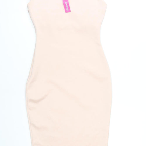 Goddess London Beige Bodycon Dress, Women's Off Shoulder Size 10