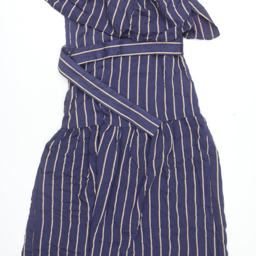 Topshop Women Blue Striped Dress, Size 10, Belted