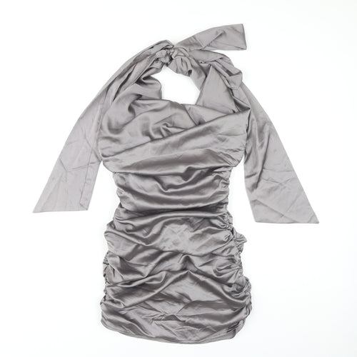 PrettyLittleThing Women's Grey Halter Bodycon Dress Size 8