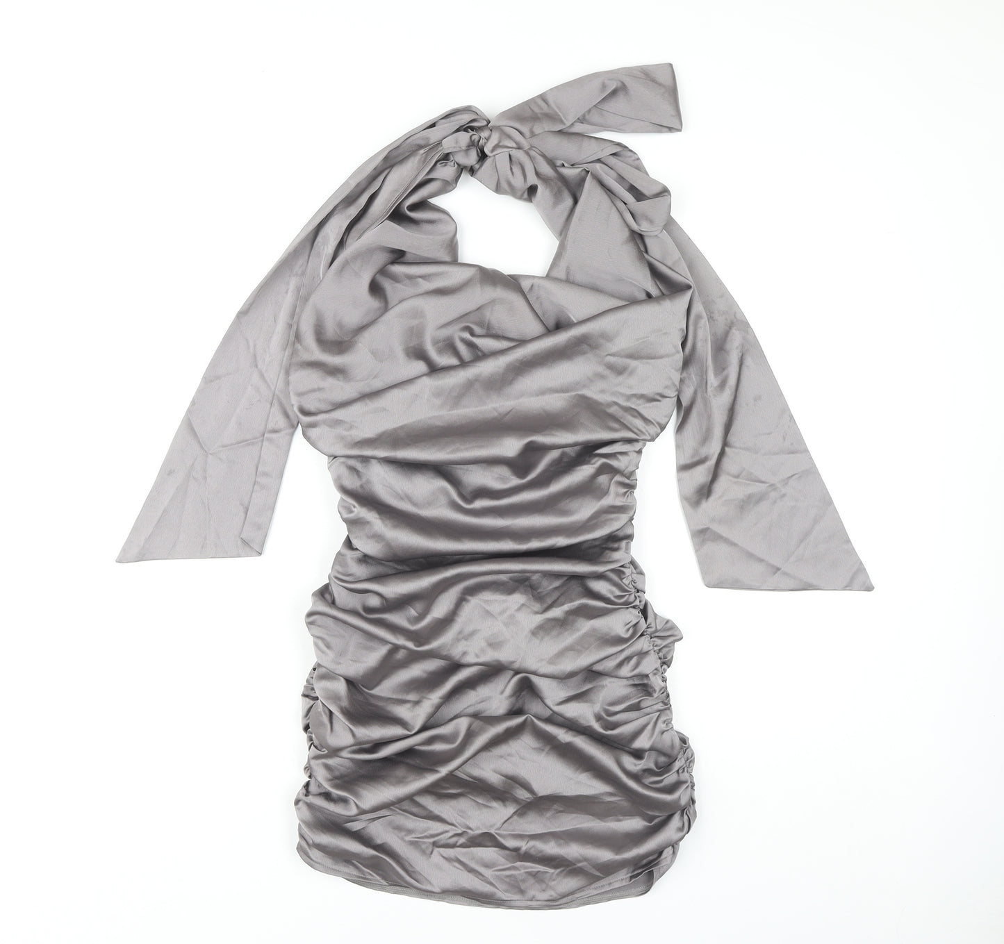 PrettyLittleThing Women's Grey Halter Bodycon Dress Size 8