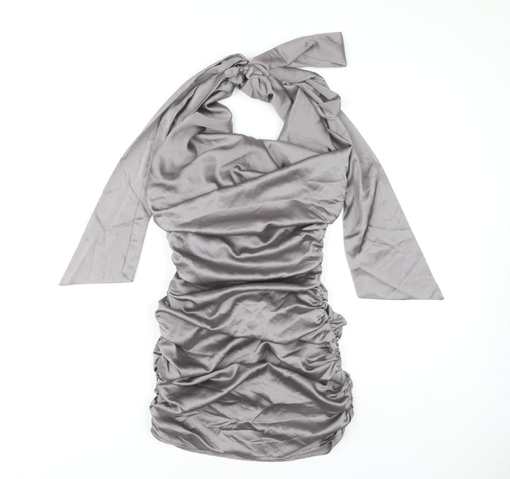 PrettyLittleThing Women's Grey Halter Bodycon Dress Size 8