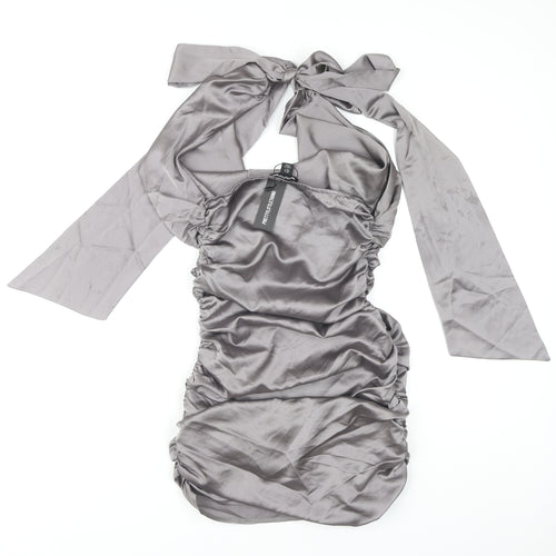 PrettyLittleThing Women's Grey Halter Bodycon Dress Size 8