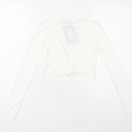 PrettyLittleThing Women's White Wrap Long Sleeve Top Size 8