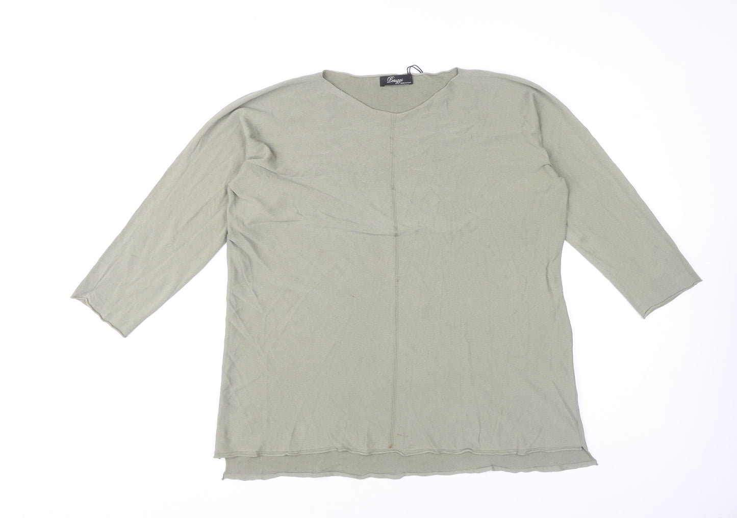 Peruzzi Women's Green Knit Top L - 3/4 Sleeve, Round Neck