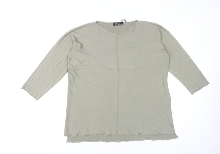 Peruzzi Women's Green Knit Top L - 3/4 Sleeve, Round Neck