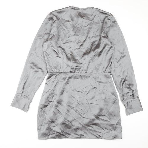 Zara Women’s Grey Wrap Dress, Size 14, Satin