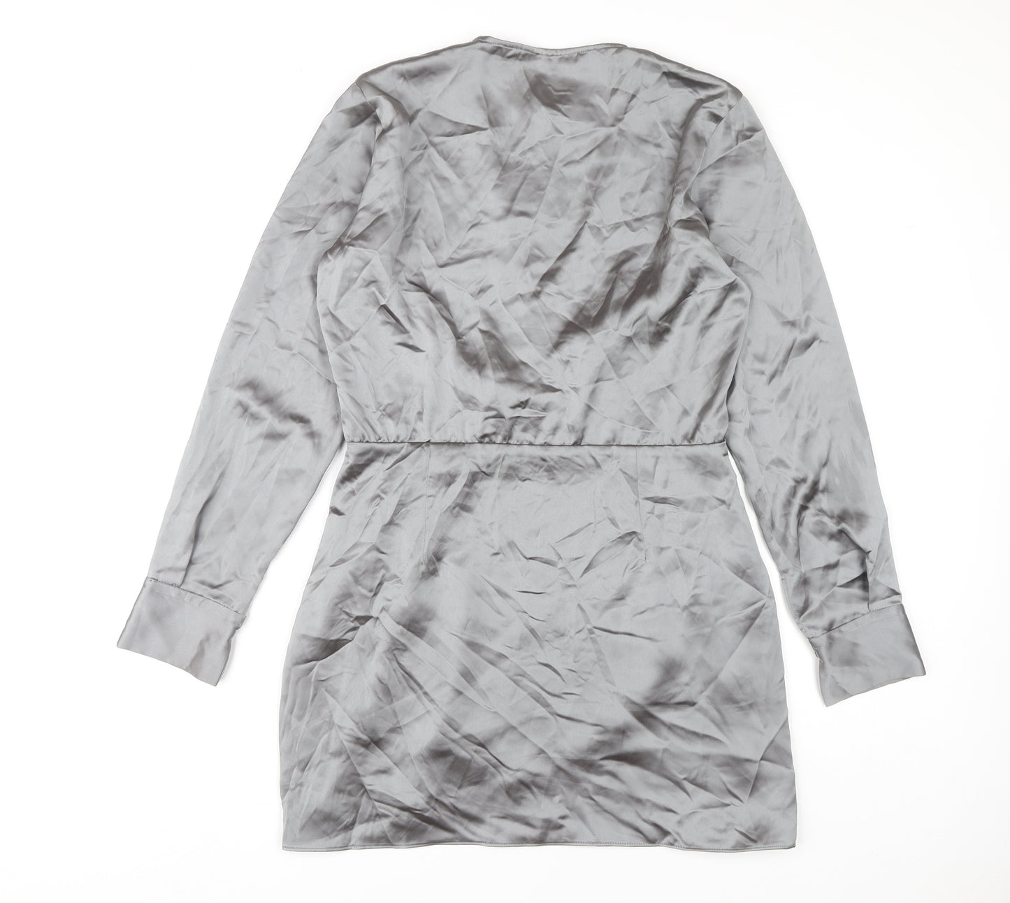 Zara Women’s Grey Wrap Dress, Size 14, Satin