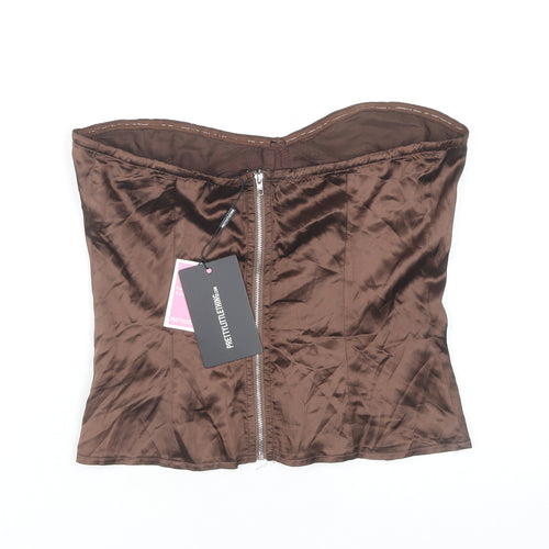 PrettyLittleThing Brown Sleeveless Corset-Style Camisole Size 12 Sweetheart