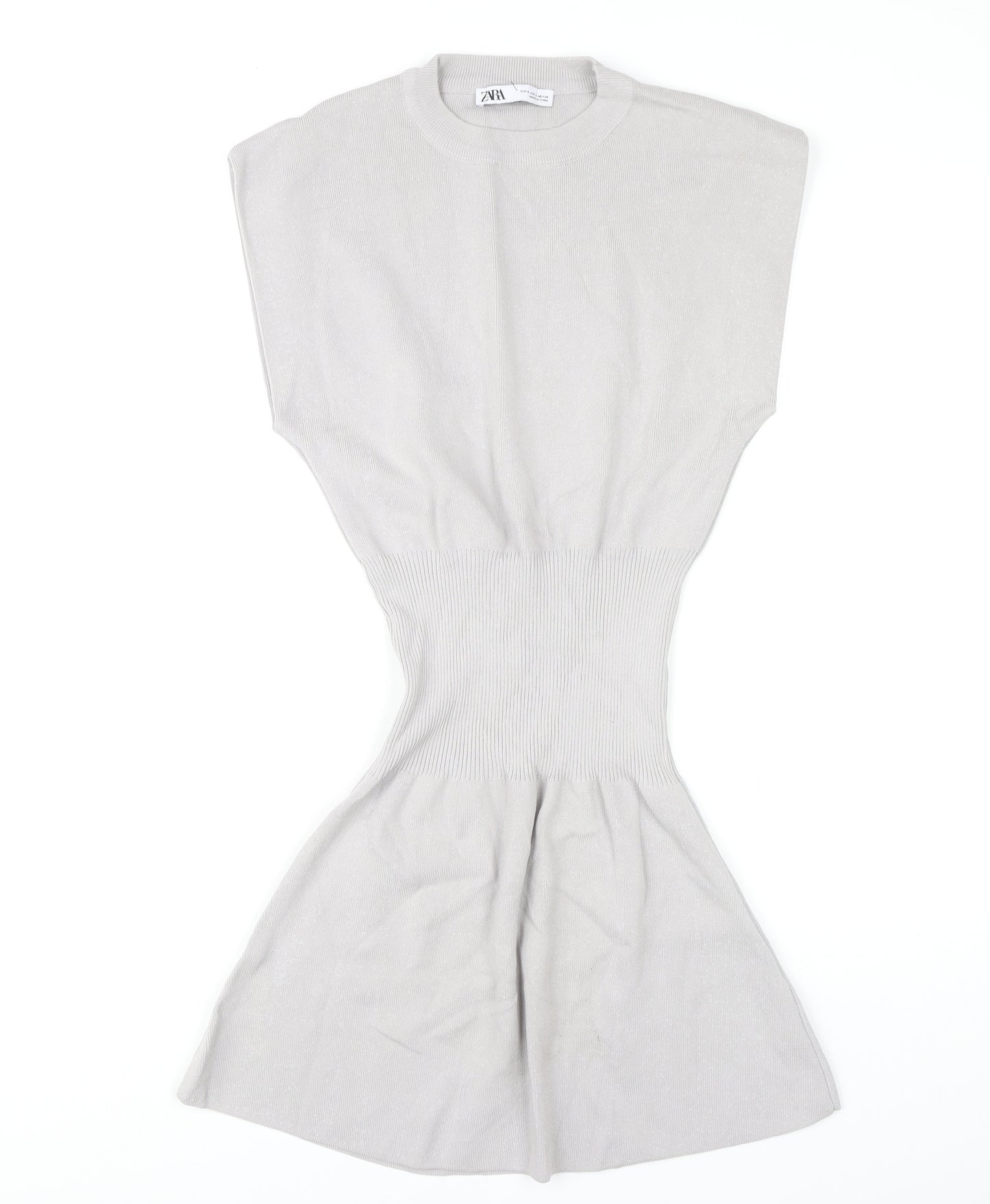 Zara Grey Crew Neck Dress, Size S, Viscose Blend