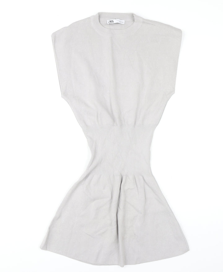Zara Grey Crew Neck Dress, Size S, Viscose Blend