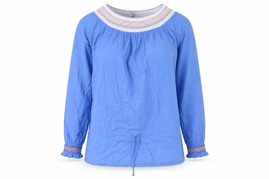 Front view of Replay Women's Blue Long Sleeve Blouse, size S