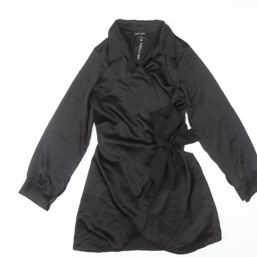 I Saw It First Black Wrap Dress, Size 16, Women's Long Sleeve