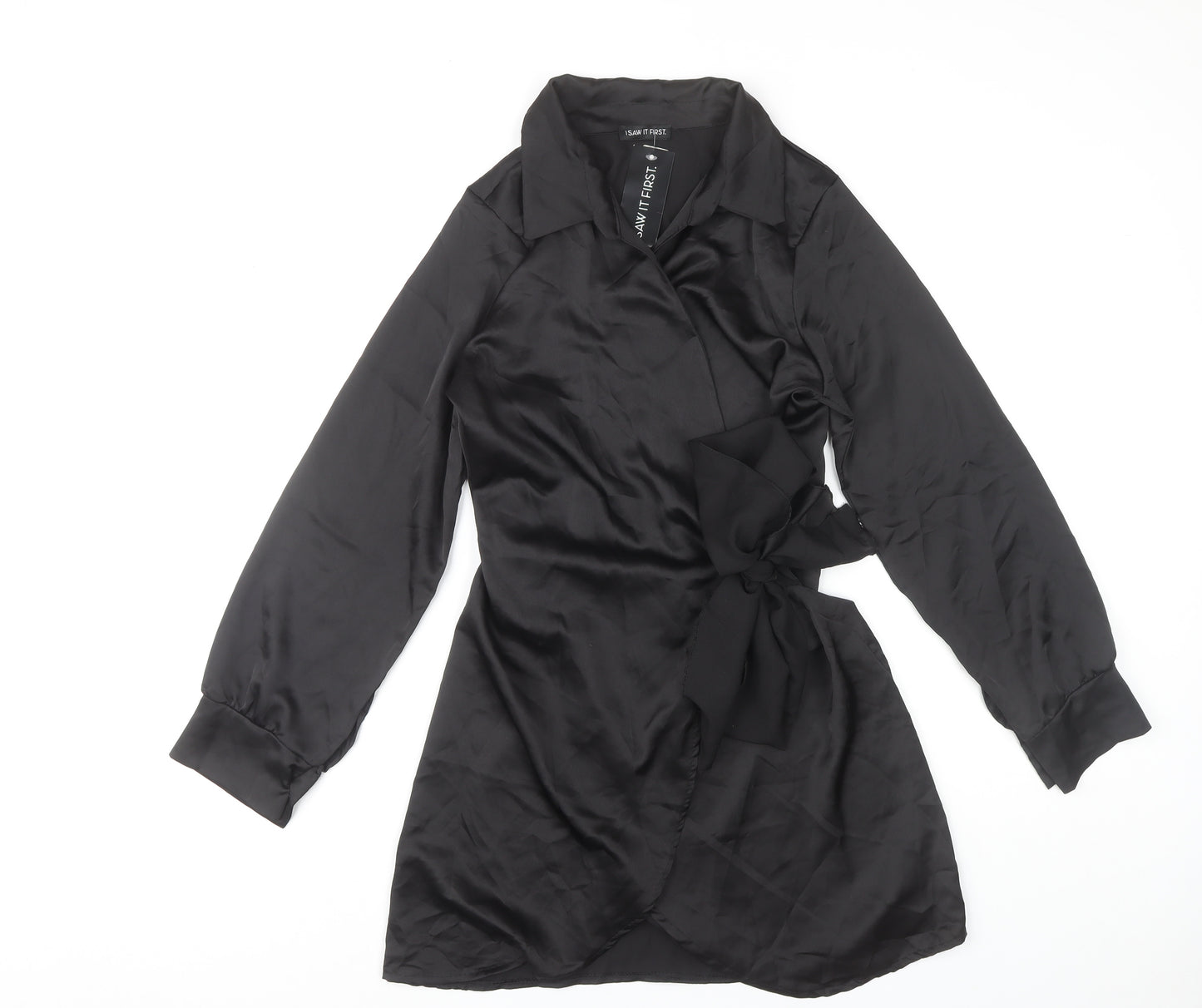 I Saw It First Black Wrap Dress, Size 16, Women's Long Sleeve