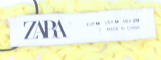 Zara Women's Yellow Open-Knit Cropped Jumper Size M