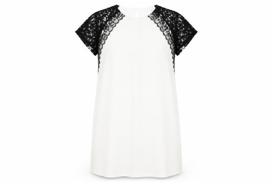 Front view of Simply Be Women's Black Ivory Lace Shift Dress, size 22