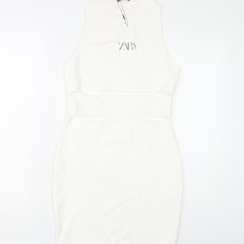 Zara Women’s White Bodycon Dress L Party Sleeveless