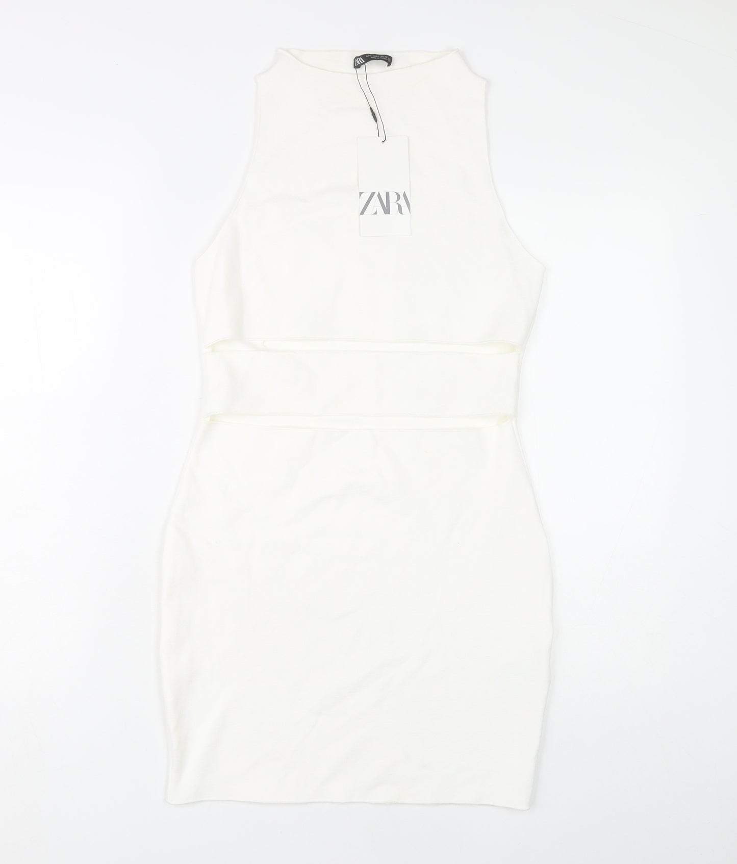 Zara Women’s White Bodycon Dress L Party Sleeveless