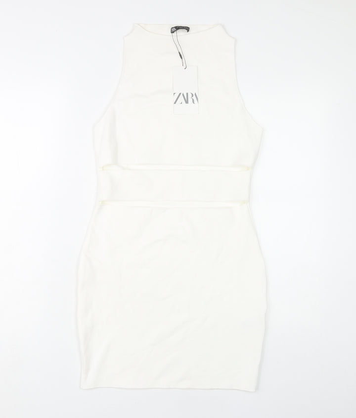Zara Women’s White Bodycon Dress L Party Sleeveless