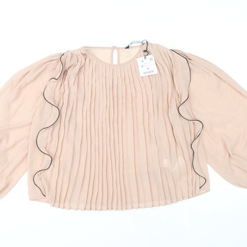 Zara Women's Beige Blouse, Size 12, Long Sleeve