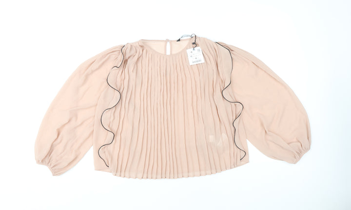 Zara Women's Beige Blouse, Size 12, Long Sleeve