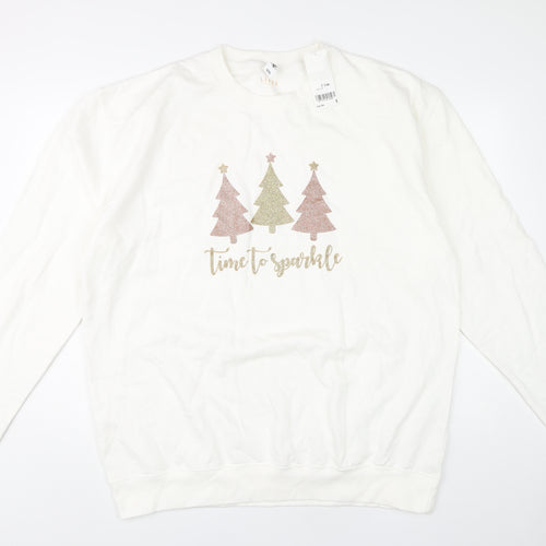 Lipsy London Women's Ivory Glitter Holiday Sweatshirt 2XL