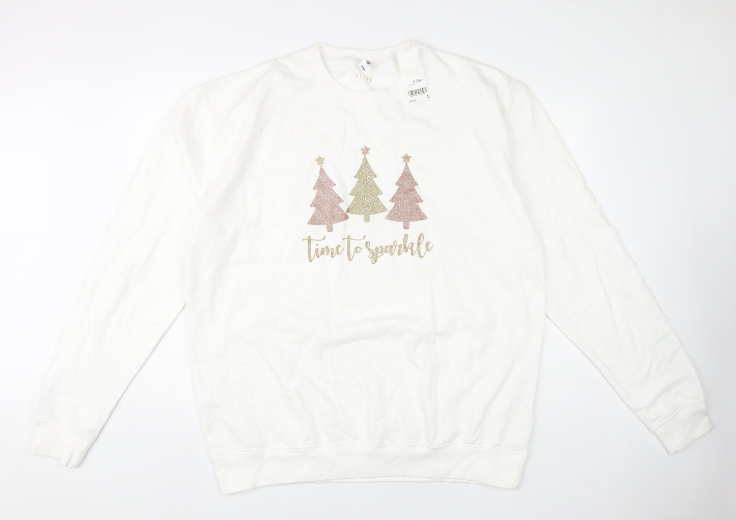 Lipsy London Women's Ivory Glitter Holiday Sweatshirt 2XL