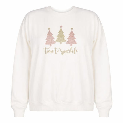 Lipsy London Women's Ivory Glitter Holiday Sweatshirt 2XL