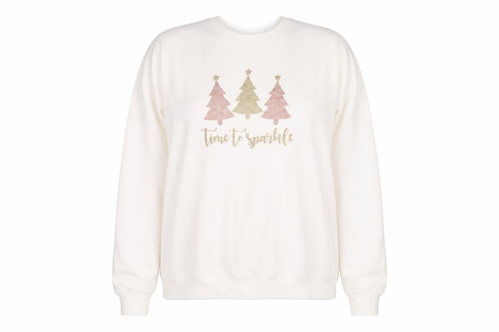 Lipsy London Women's Ivory Glitter Holiday Sweatshirt 2XL