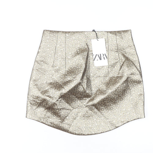 Zara Women's Gold Short Pencil Skirt Size 8 New