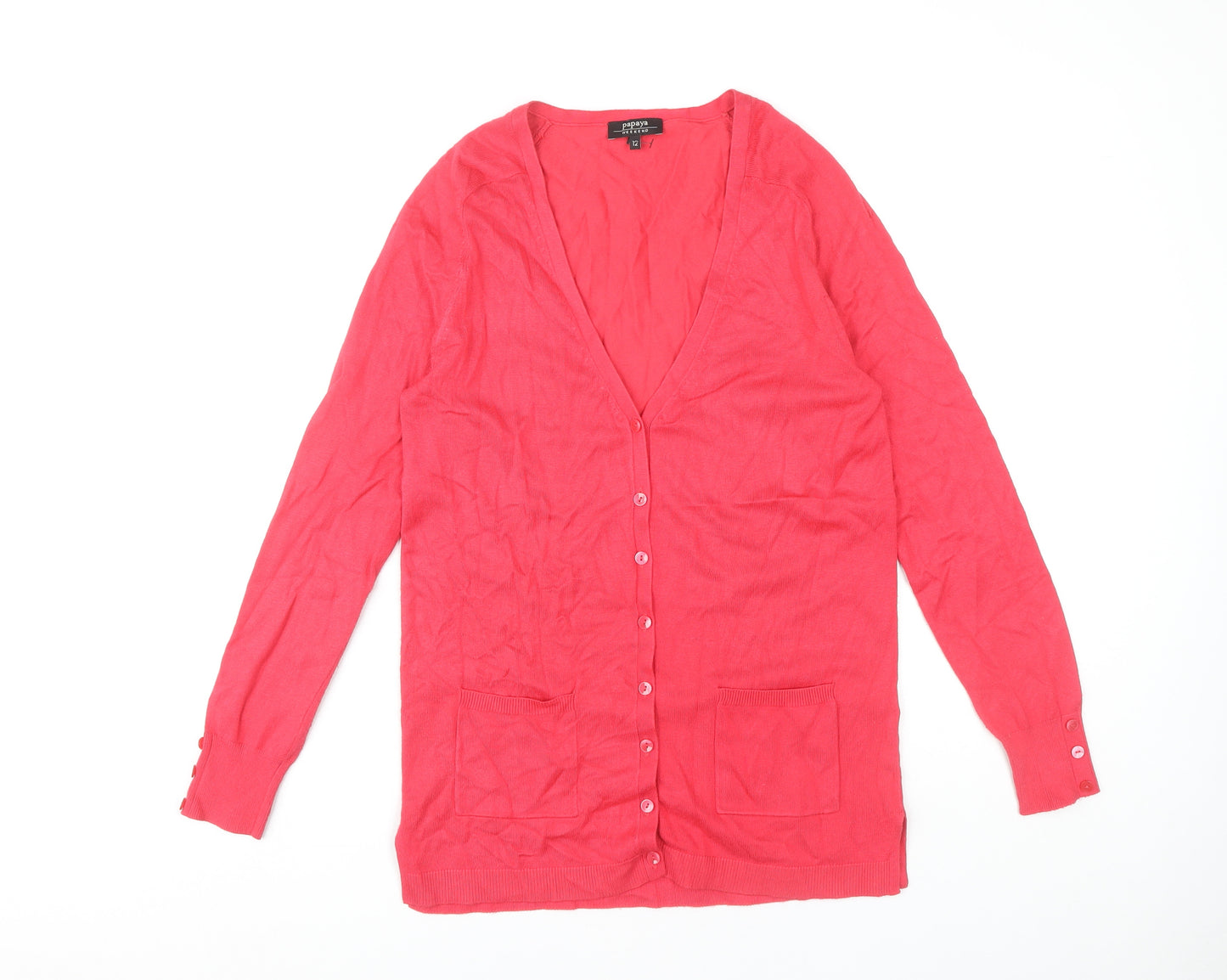 Papaya Women's Red Cardigan, Size 12, V-Neck