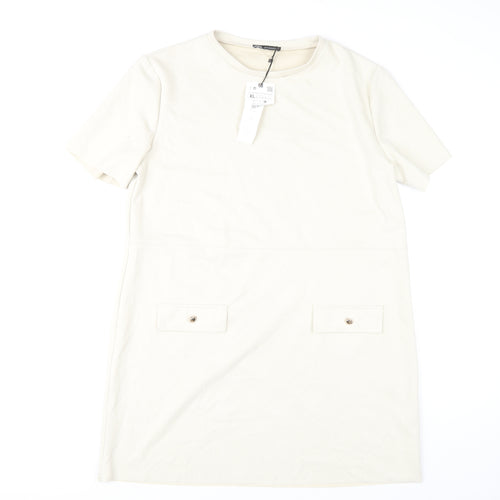 Zara Women's Ivory Shift Dress, Size 16, Short Sleeve