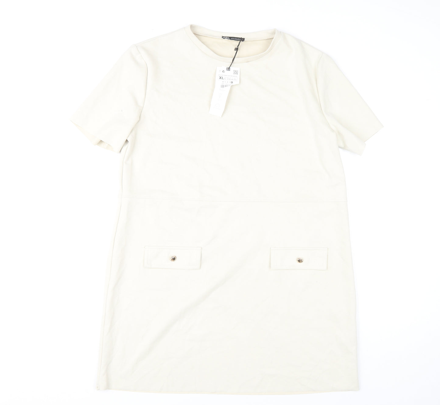 Zara Women's Ivory Shift Dress, Size 16, Short Sleeve