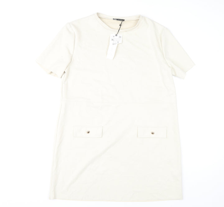 Zara Women's Ivory Shift Dress, Size 16, Short Sleeve