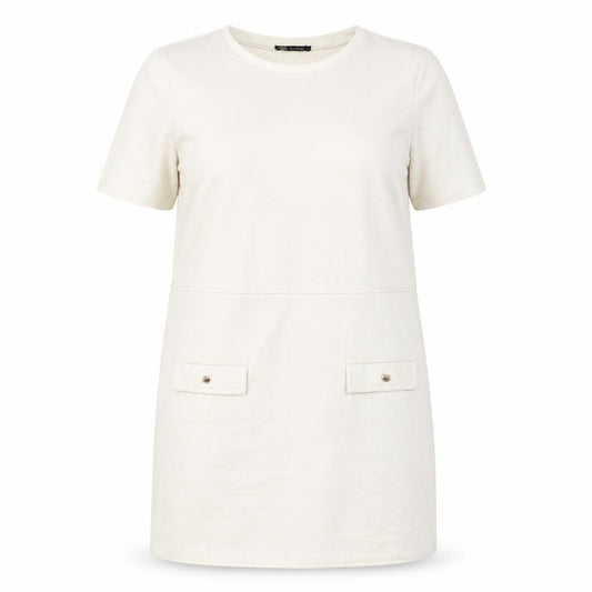 Front view of Zara Women's Ivory Shift Dress, size 16, Short Sleeve