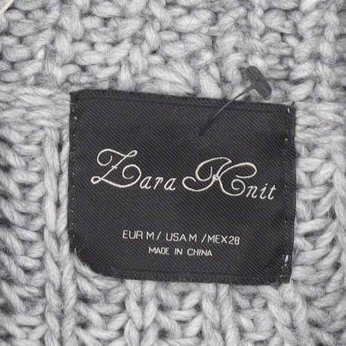 Zara Women's Grey Open Front Cardigan Size 12 with Beaded Accents