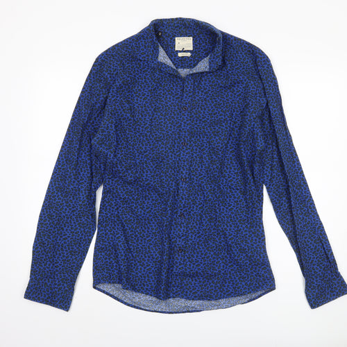 Selected Homme Mens Blue Animal Print Shirt M Slim Fit