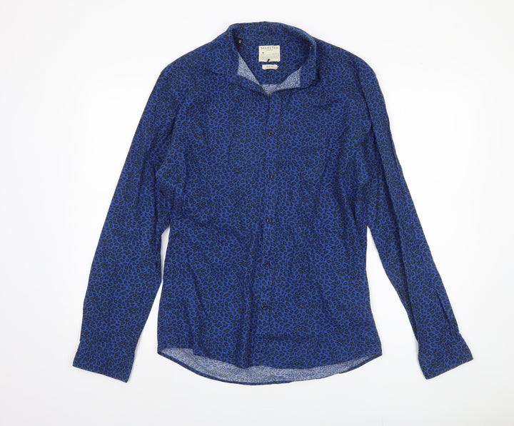 Selected Homme Mens Blue Animal Print Shirt M Slim Fit