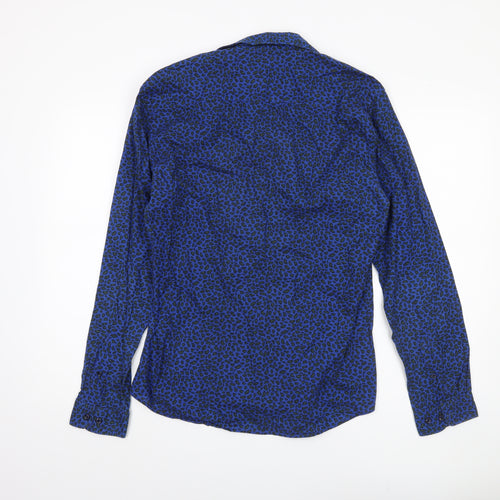Selected Homme Mens Blue Animal Print Shirt M Slim Fit