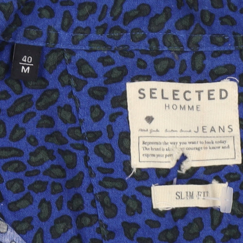 Selected Homme Mens Blue Animal Print Shirt M Slim Fit