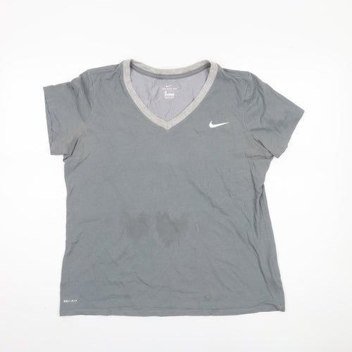 Nike Women's Grey V-Neck T-Shirt Medium