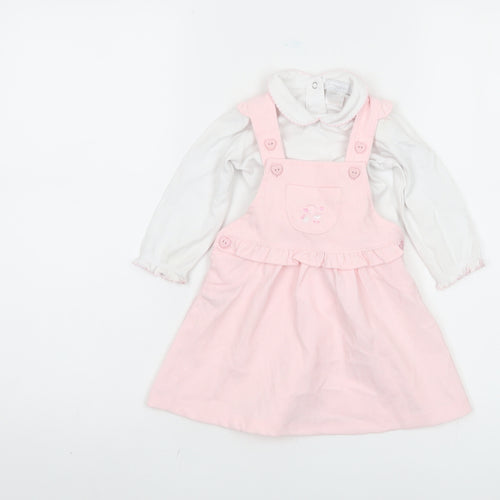 Amore Girls Pink Pinafore Dress 3-6 Months Collared Button