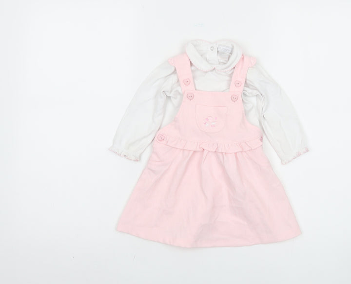 Amore Girls Pink Pinafore Dress 3-6 Months Collared Button