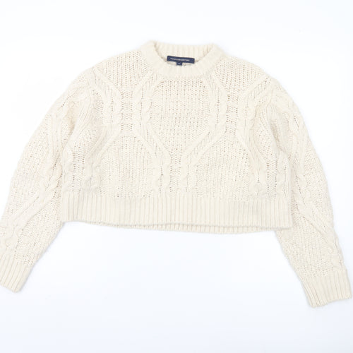 French Connection Women's Ivory Cable-Knit Pullover Jumper XL