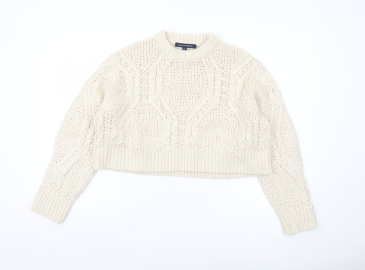 French Connection Women's Ivory Cable-Knit Pullover Jumper XL
