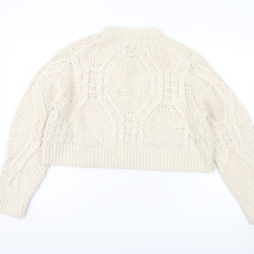 French Connection Women's Ivory Cable-Knit Pullover Jumper XL