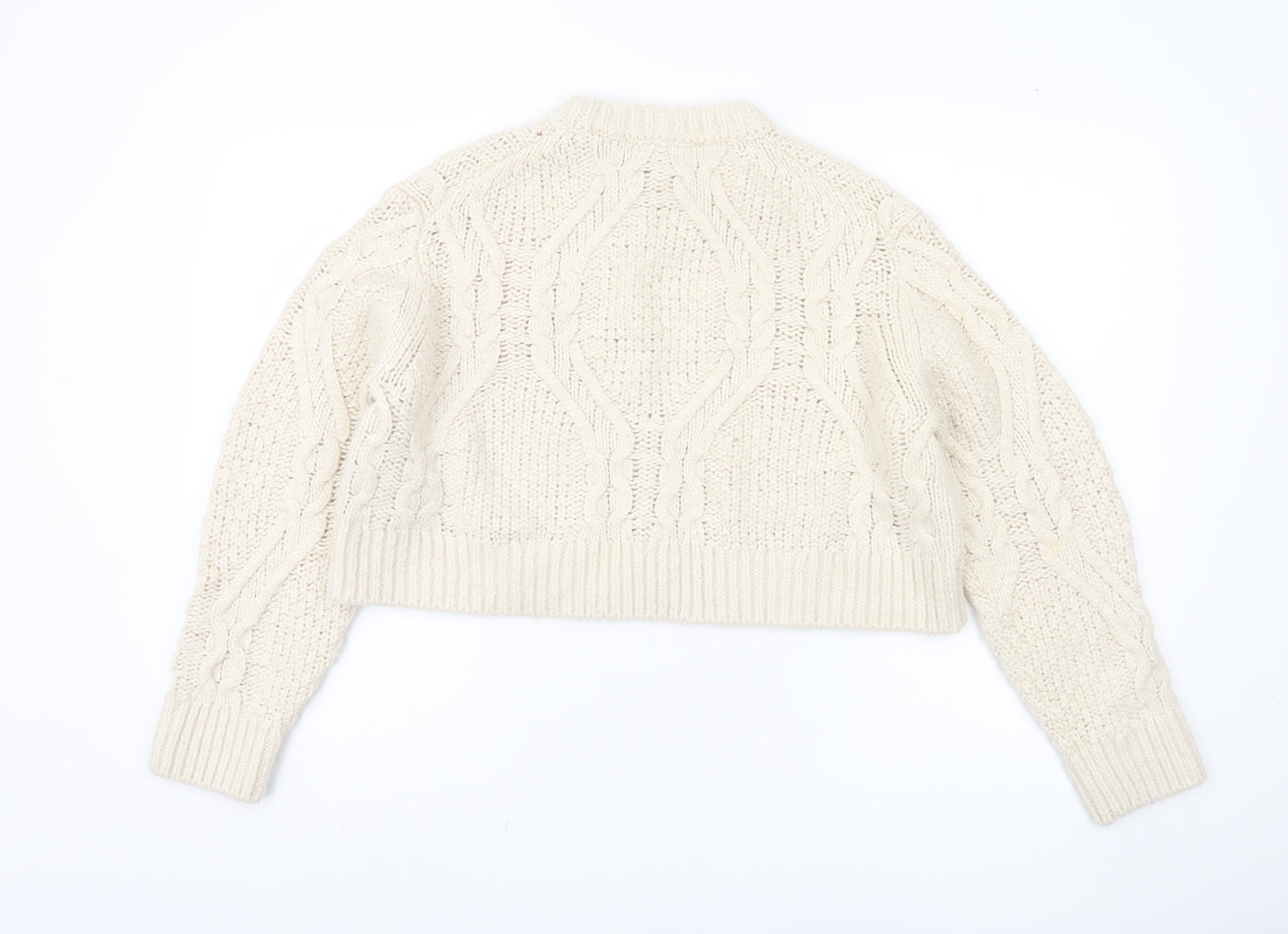 French Connection Women's Ivory Cable-Knit Pullover Jumper XL