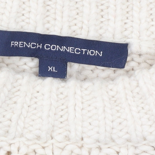 French Connection Women's Ivory Cable-Knit Pullover Jumper XL